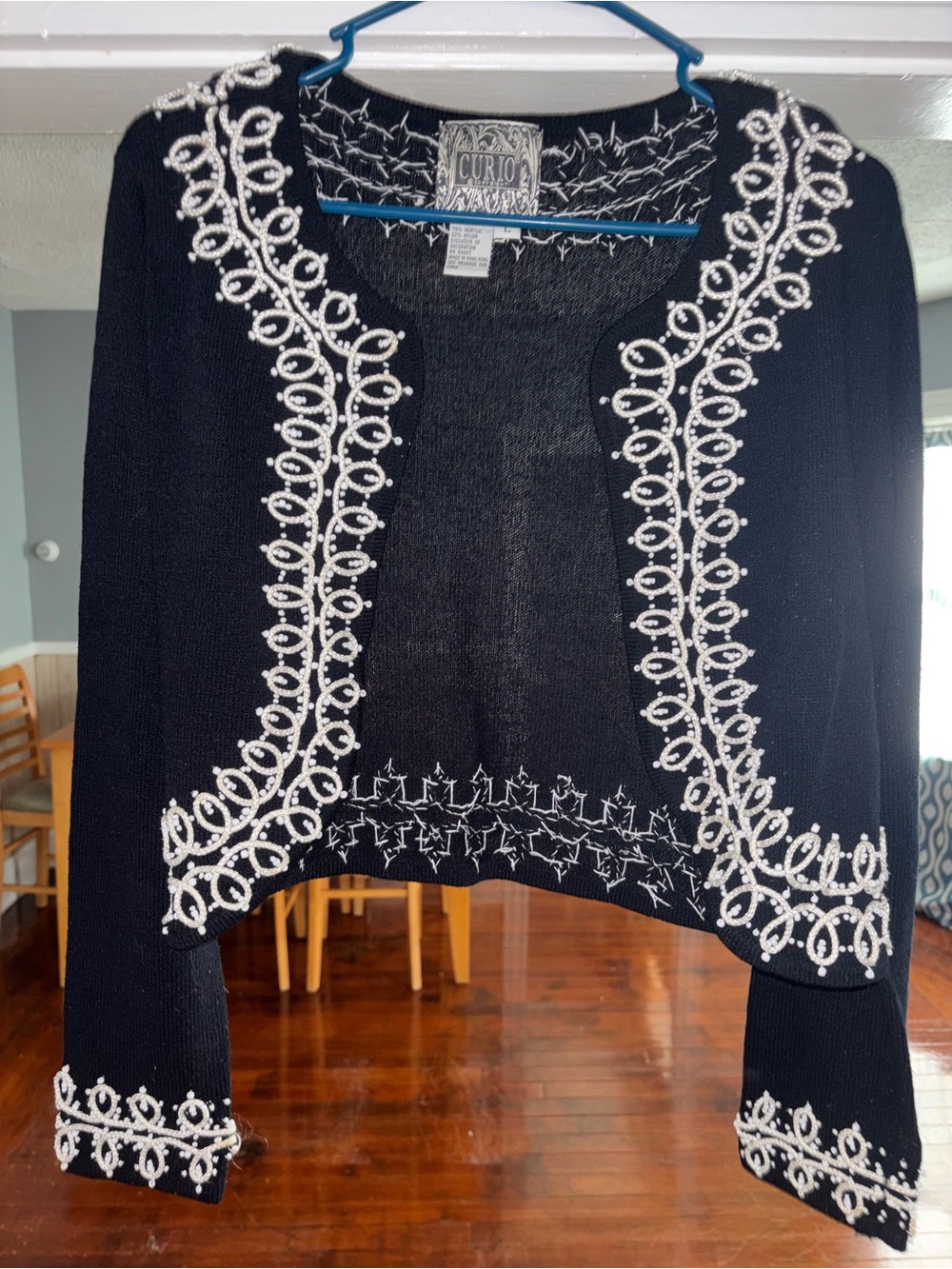 Black Cropped Embroidered Cardigan Sweater